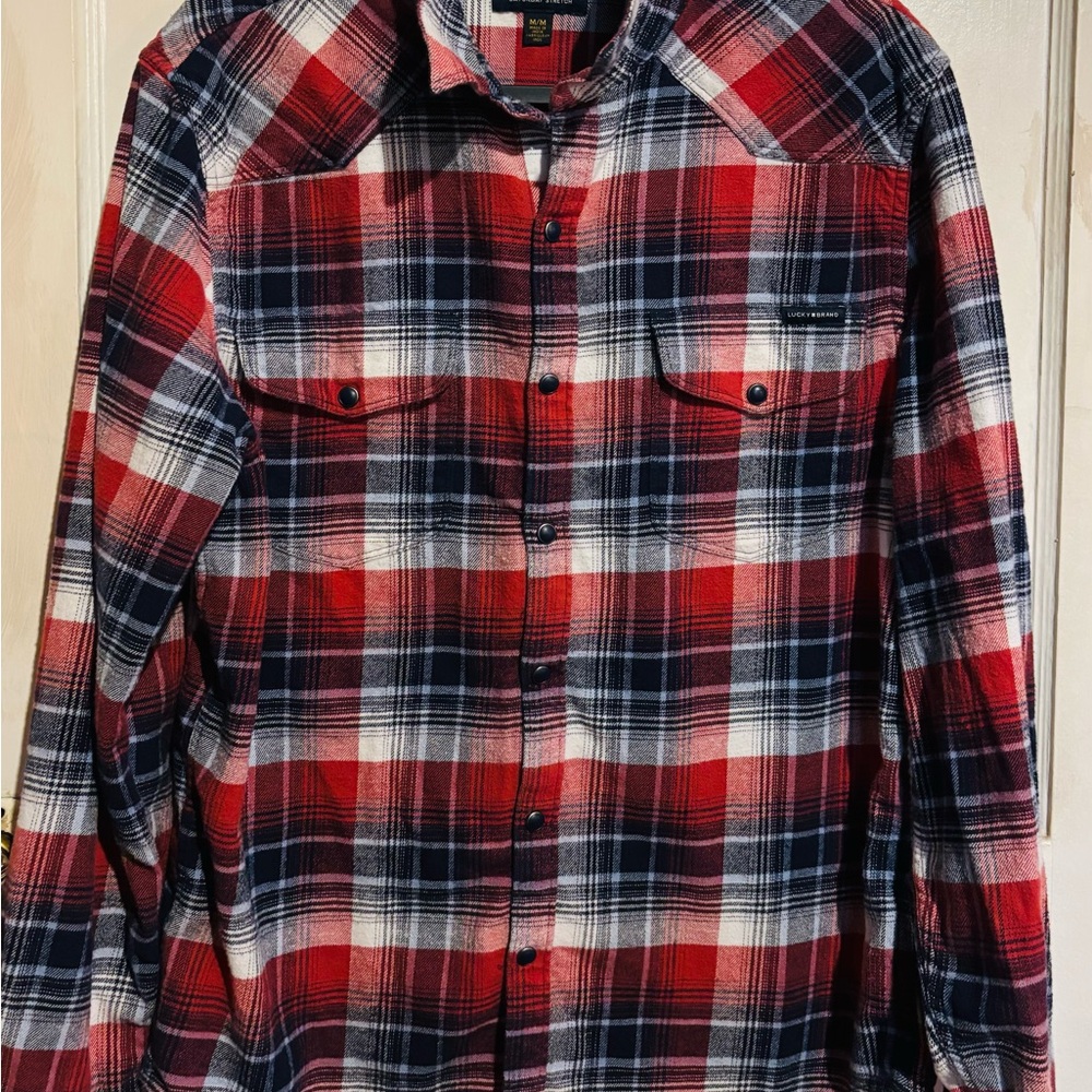 Lucky Brand Red and Blue Plaid Snap Button-Up Shirt